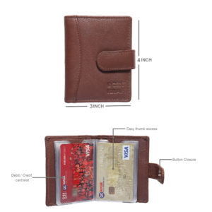 Men & Women Formal Casual Brown Color Genuine Leather Card Holder Button Closure