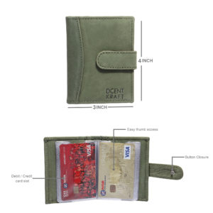 Men & Women Formal Casual Green Genuine Leather Card Holder Button Closure