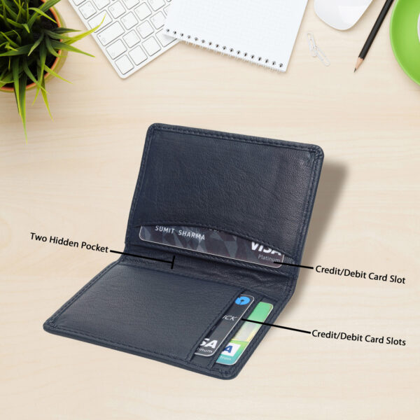 Genuine Leather RFID Blocked Slim Formal Modern Blue Card Holder UNISEX