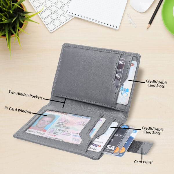 Genuine Leather Slim RFID Blocked Card Holder Formal Premium Quality Grey Leather Card Holder For UNISEX
