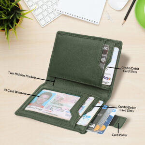 Genuine Leather Slim RFID Blocked Card Holder Formal Premium Quality Green Leather Wallet For UNISEX