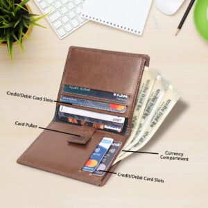 Men's Genuine Leather Slim Bi Fold Wallet, RFID Protected Premium Quality Casual Brown Leather Wallet