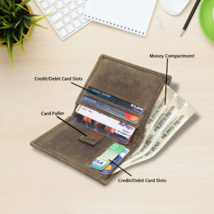 Men's Genuine Leather Slim Bi Fold Wallet, RFID Protected Premium Quality Casual Khaki Brown Leather Wallet