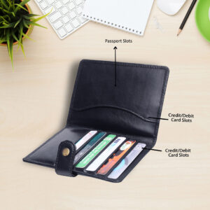 Men And Women Genuine Leather Passport Card Holder, RFID Blocked Slim Minimalist Blue Card Holder  UNISEX
