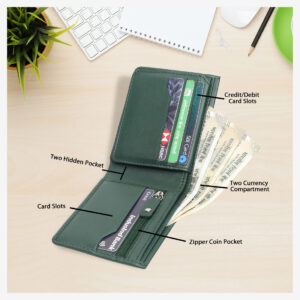 Men's Genuine Leather Premium Wallet RFID Blocked Modern Casual Green Color Leather Wallet For Boys