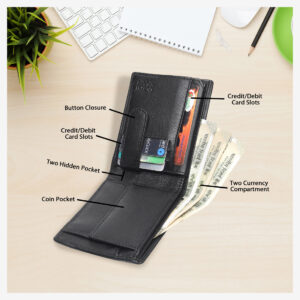 Genuine Leather Mat Design RFID Blocked Black Color Leather Wallet For Men & Boys