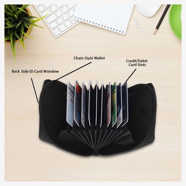 Genuine Leather RFID Protected Zip Closure Ladies Black Card Case For Unisex