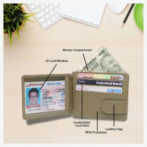 Genuine Premium Quality Leather Card Holder, RFID Blocked Slim ID Window Beige Color Card Holder For Unisex