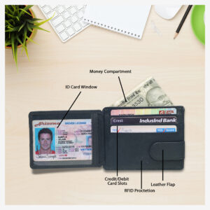 Genuine Premium Quality Leather Card Holder, RFID Blocked Slim ID Window Blue Color Card Holder For Unisex