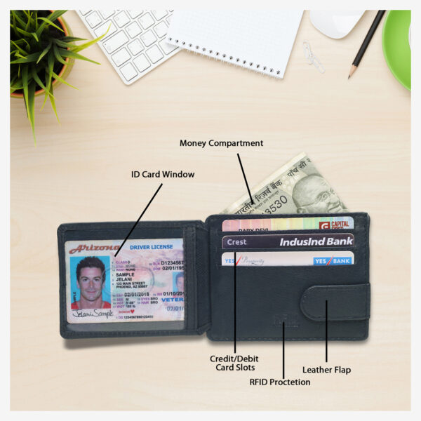 Genuine Premium Quality Leather Card Holder, RFID Blocked Slim ID Window Blue Color Card Holder For Unisex
