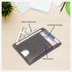 Genuine Leather Slim RFID Blocked ID WIndow Tan Color Leather Card Holder For Unisex