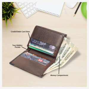 Genuine Leather RFID Blocked Bi Fold Designer ID Window Brown Color Leather Wallet For Men