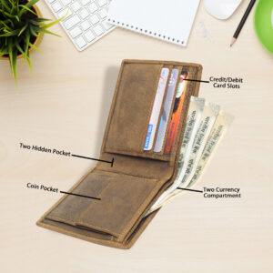 Genuine Leather RFID Protected Casual Khaki Brown Leather Wallet For Men And Boys