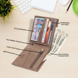 Genuine Leather RFID Blocked Casual Premium Khaki Brown Color Leather Wallet With Extra Card Holder For Men And Boys
